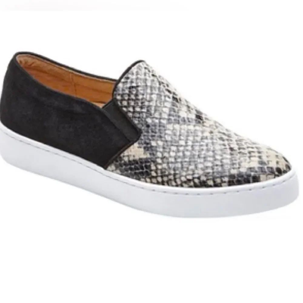 Vionic SPLENDID MIDI SNAKE Gray Black Leather Suede Slip On Sneaker Loafers